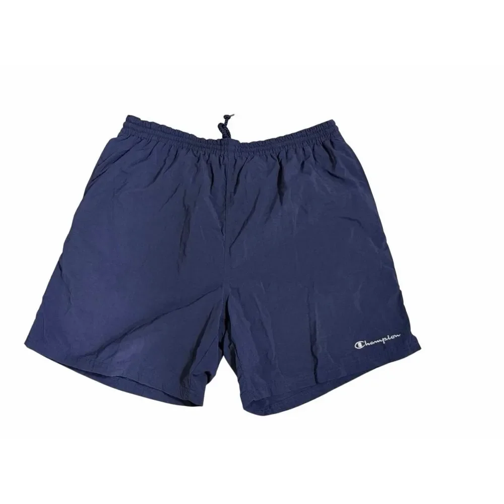 Vintage 90s Champion Nylon Shorts Lined Baggies XL Men’s Embroidered Navy Blue 7